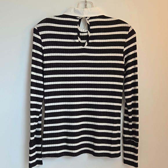 Trina Turk 'Olympic Boulevard' Metallic Striped Rib-Knit Top, Black/White - Picture 4 of 4